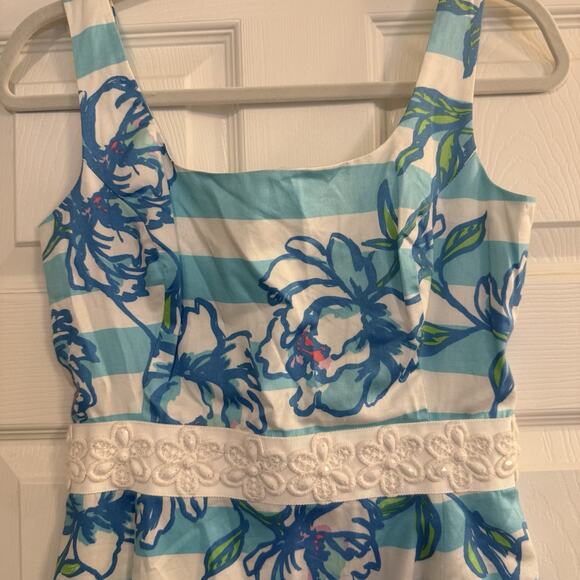 Lilly Pulitzer NWT Dress Sz 2 Serena Blue Tossing the Line Striped Floral Beaded - Picture 3 of 14